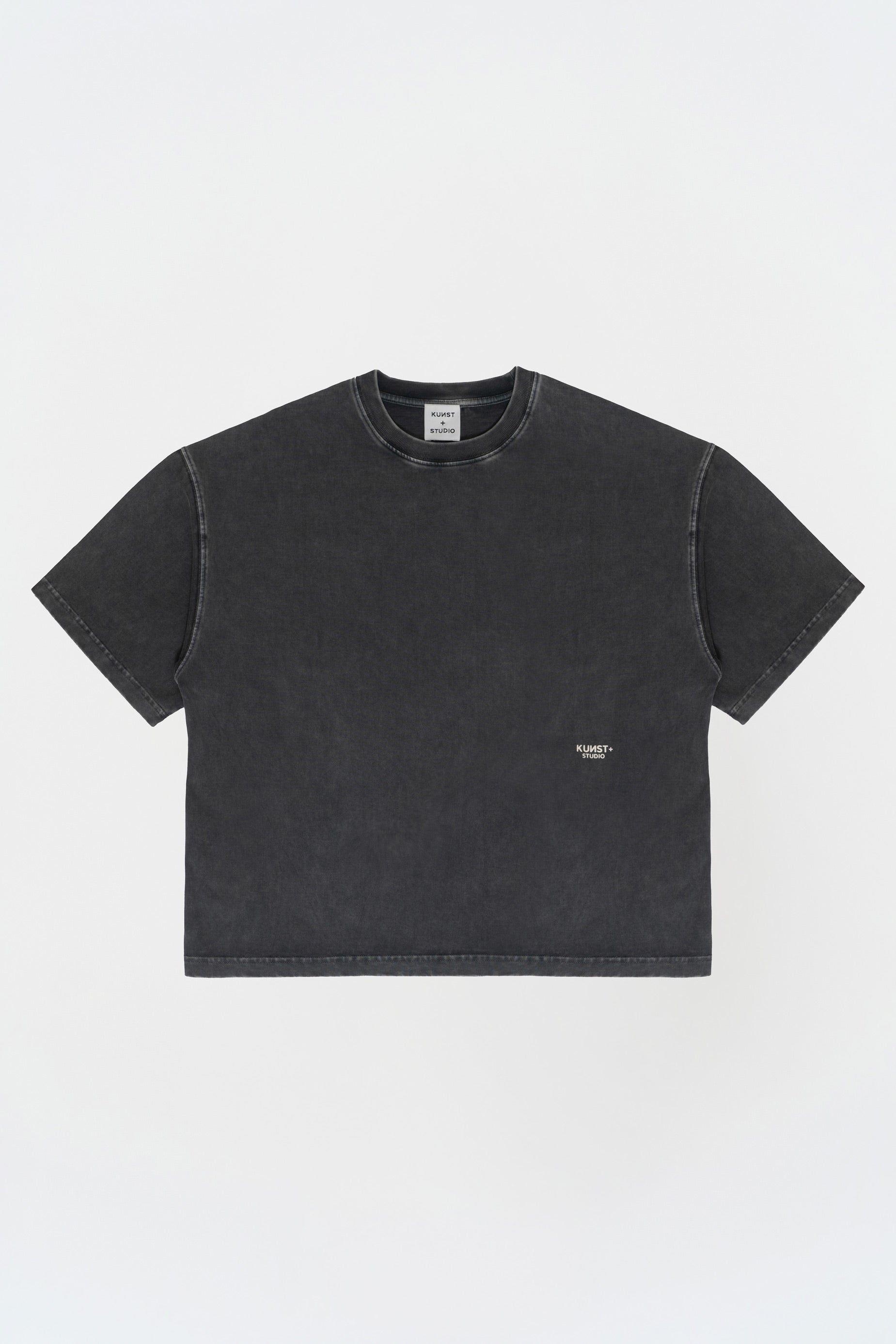 Kısa Kollu Heykel Baskılı Box Fit Yıkamalı Gri T-Shirt