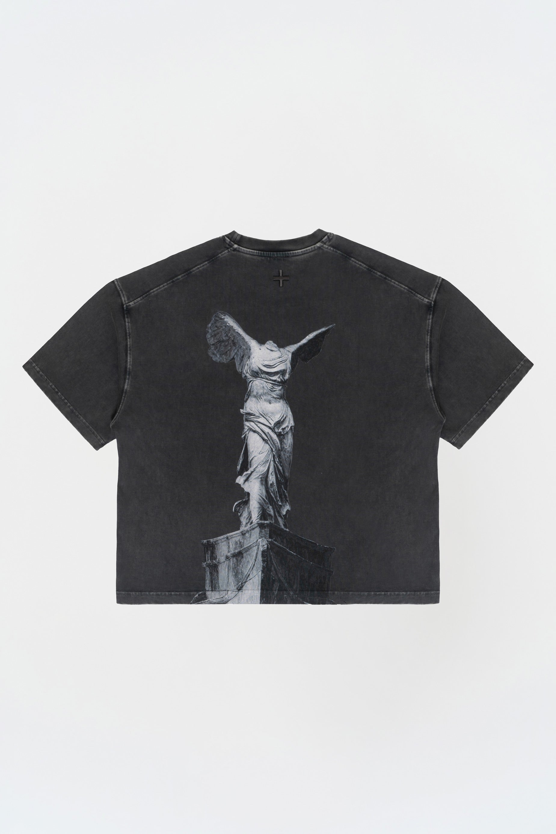 Kısa Kollu Heykel Baskılı Box Fit Yıkamalı Gri T-Shirt