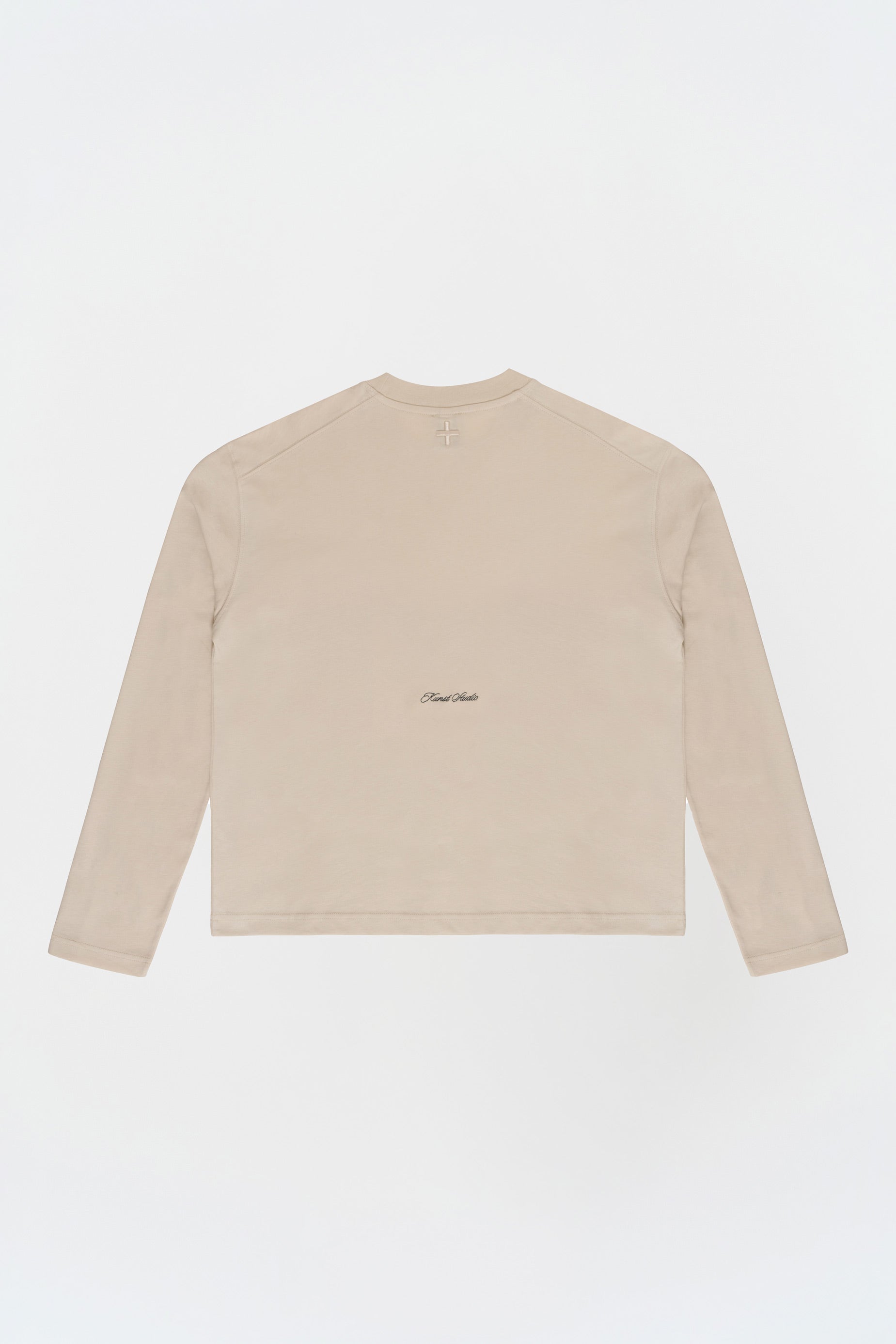 Uzun Kollu Nakışlı Oversize Krem T-Shirt