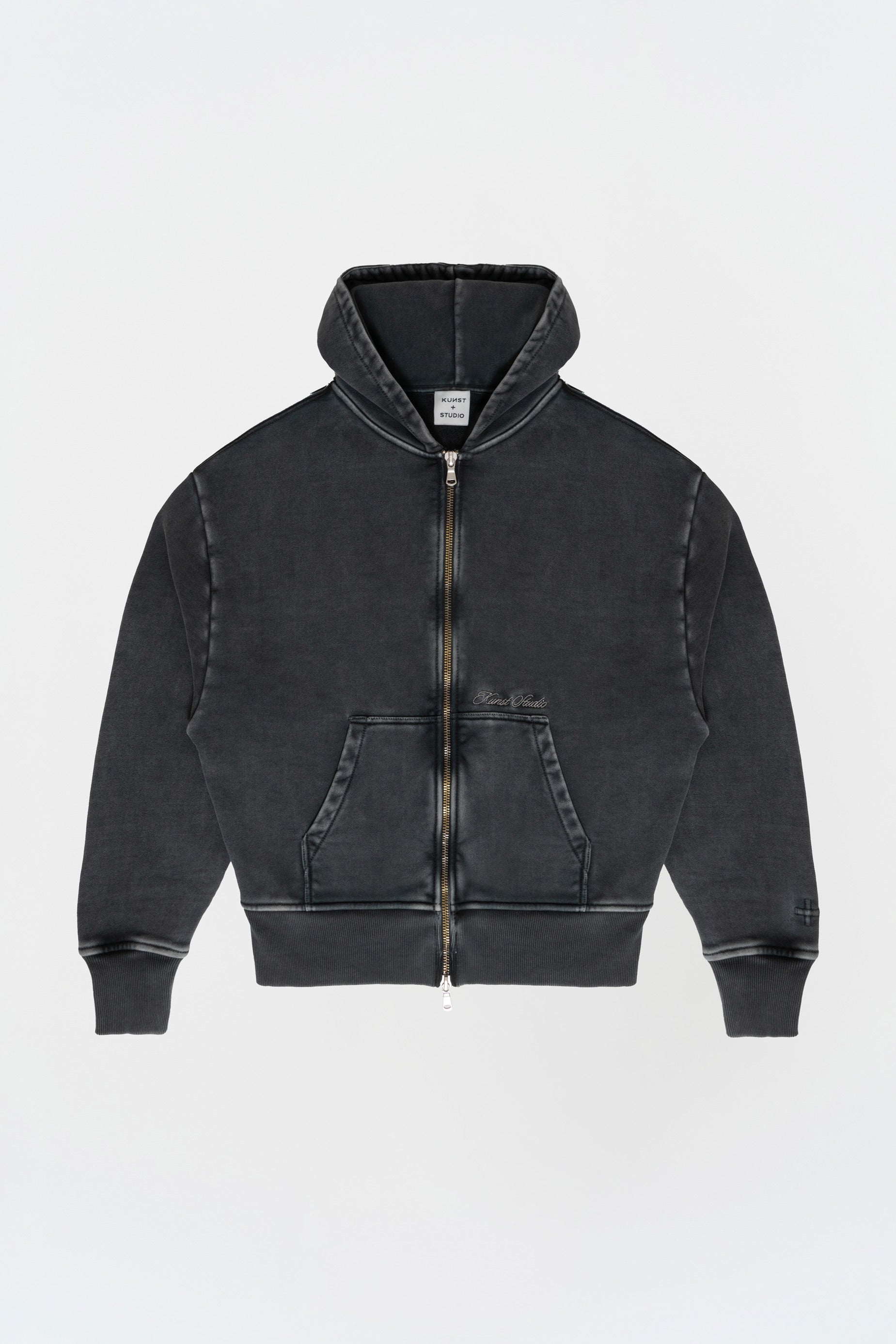 Yıkanmış Gri Oversize Fermuarlı Hoodie