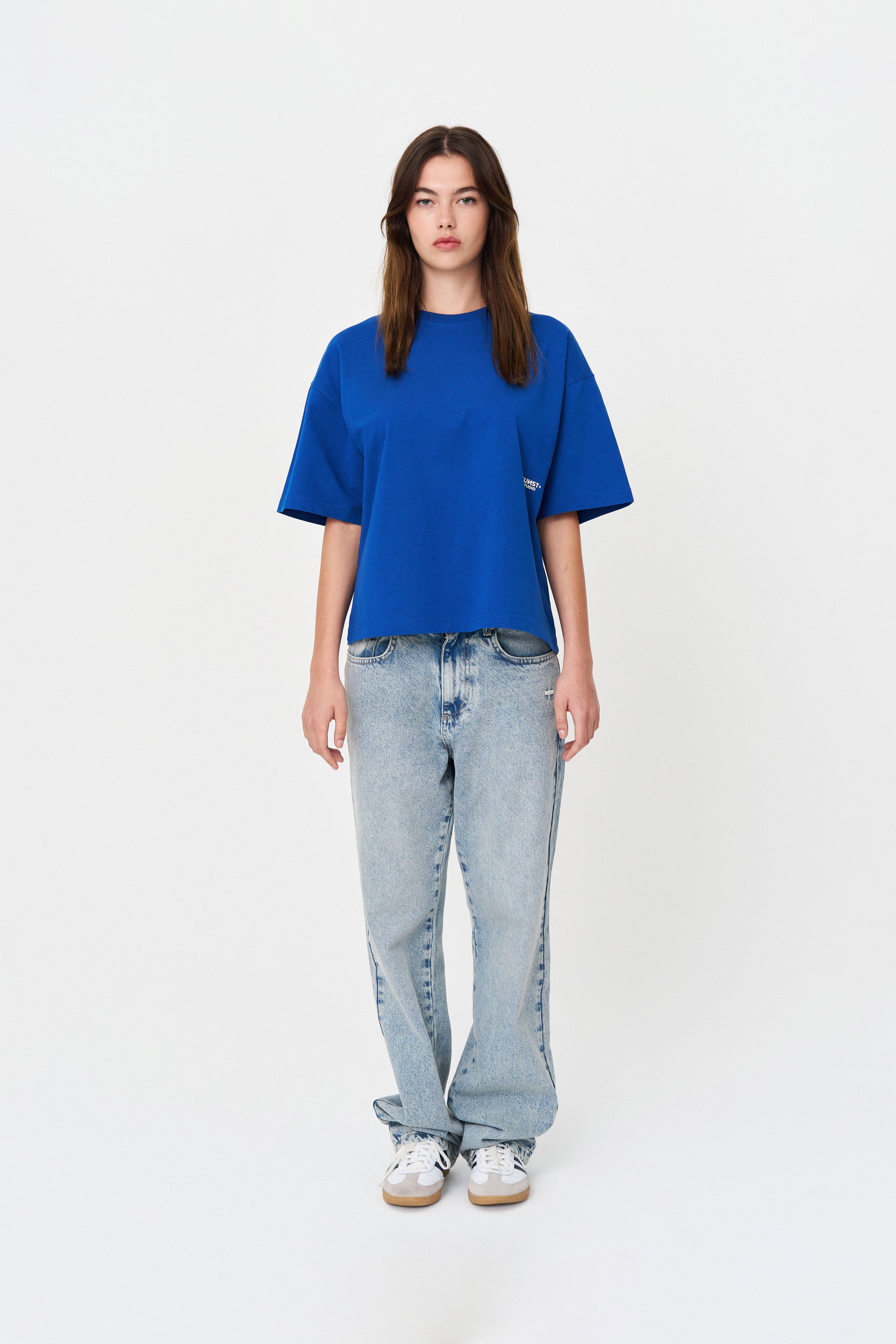 Kısa Kollu Baskılı Box Fit Mavi T-Shirt