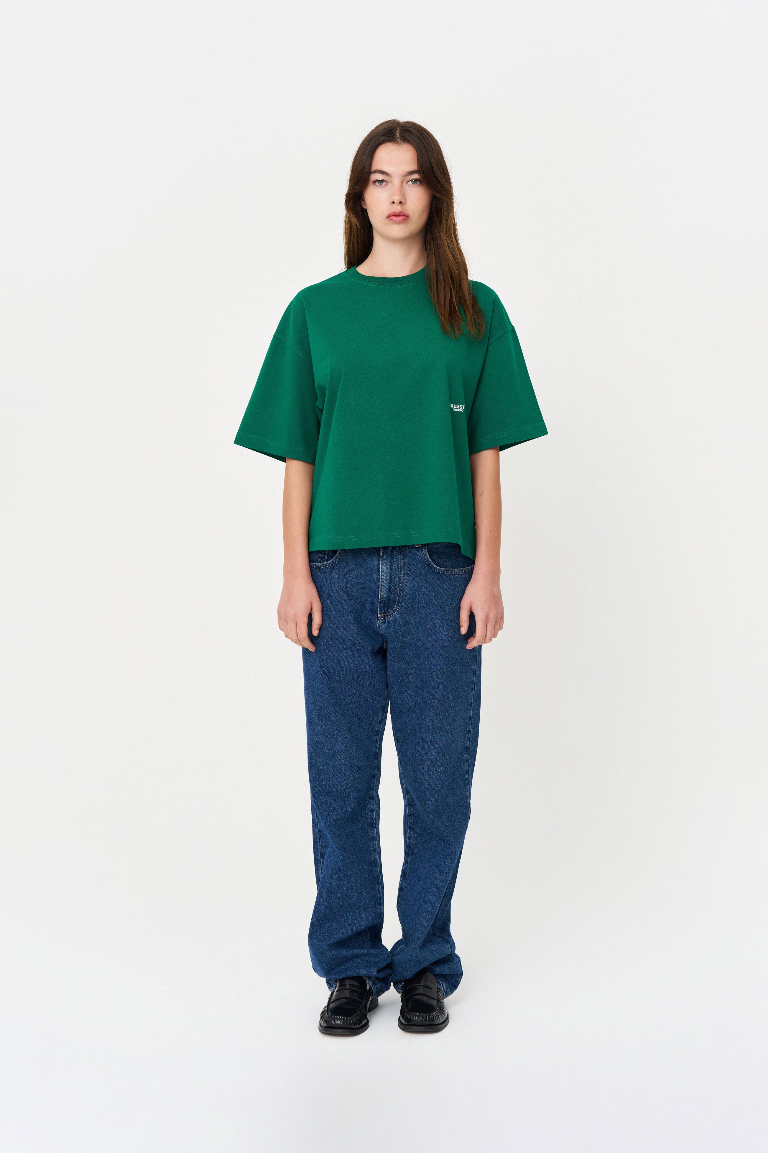 Kısa Kollu Baskılı Box Fit Yeşil T-Shirt