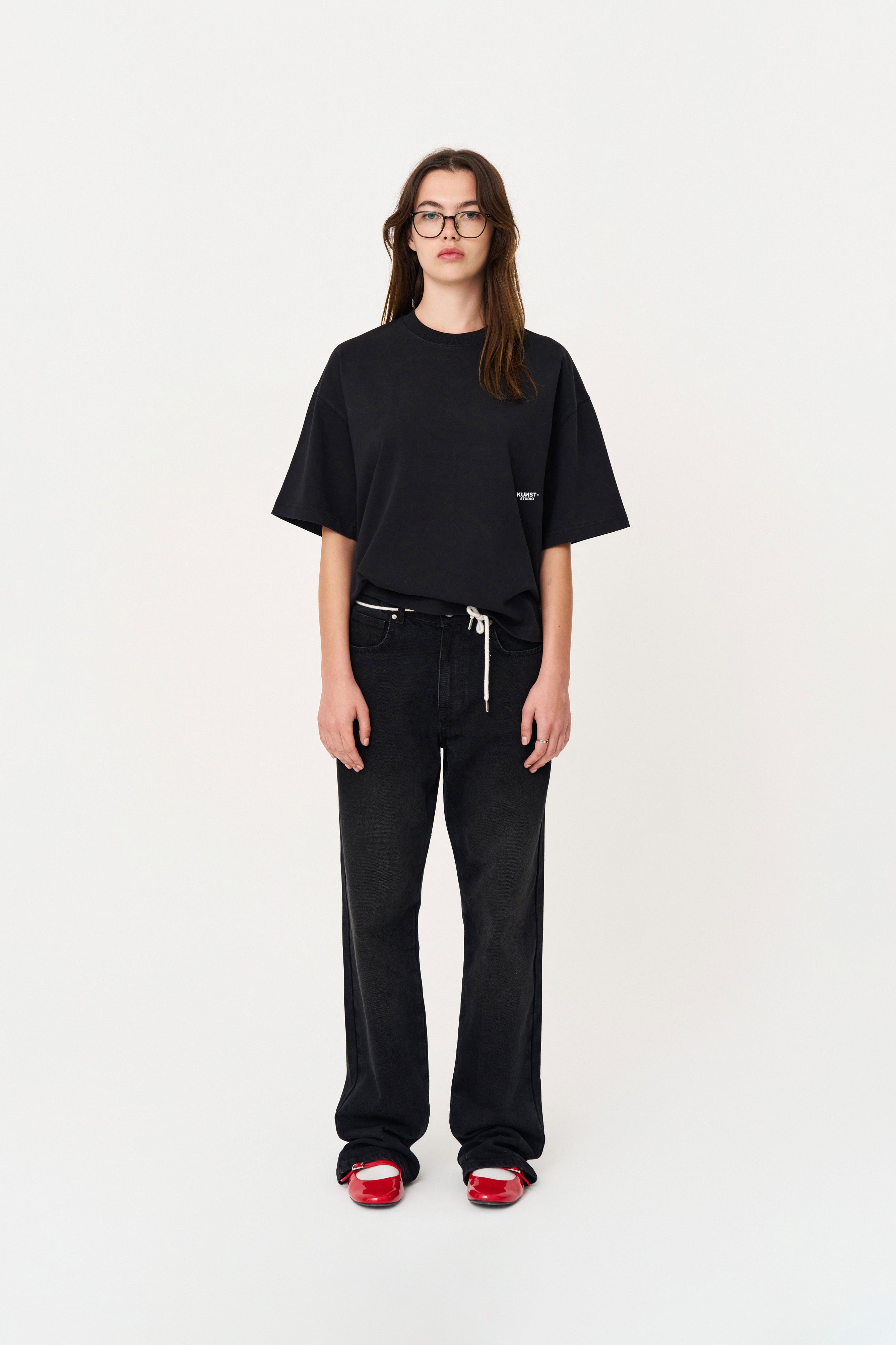 Kısa Kollu Heykel Baskılı Box Fit Siyah T-Shirt