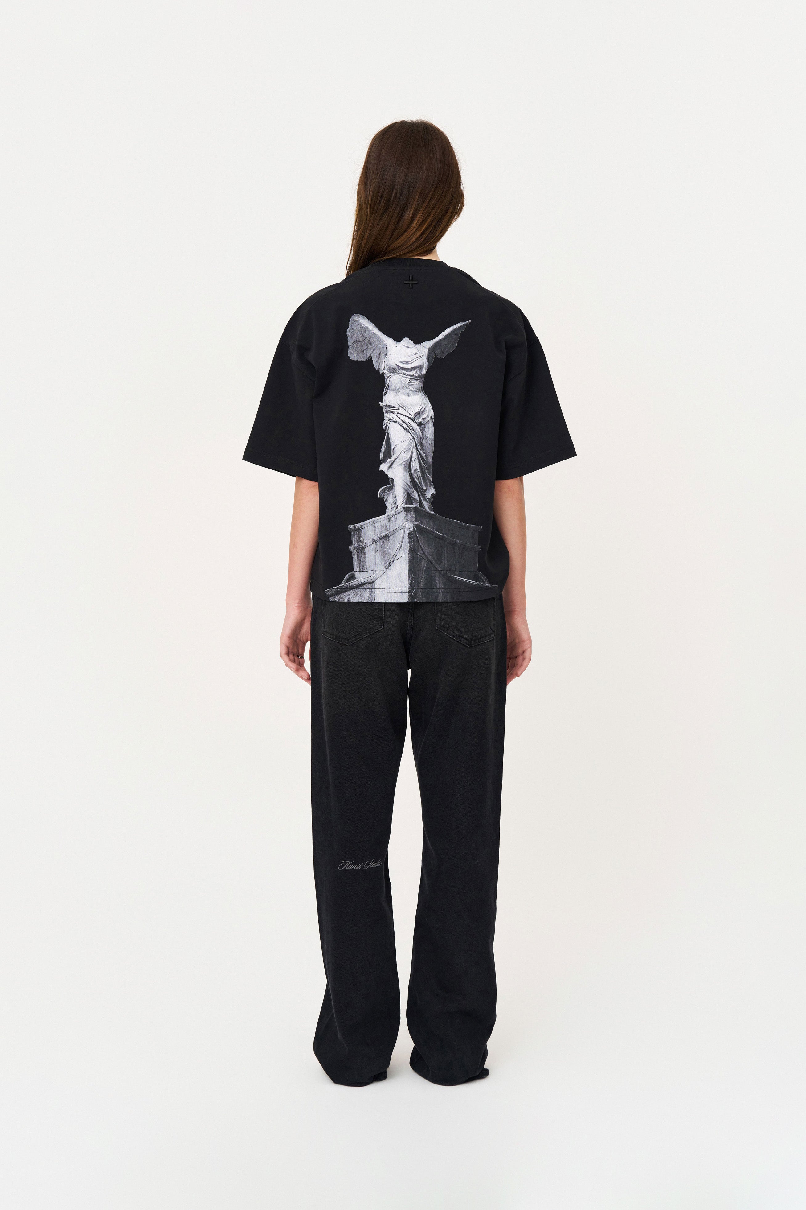 Kısa Kollu Heykel Baskılı Box Fit Siyah T-Shirt