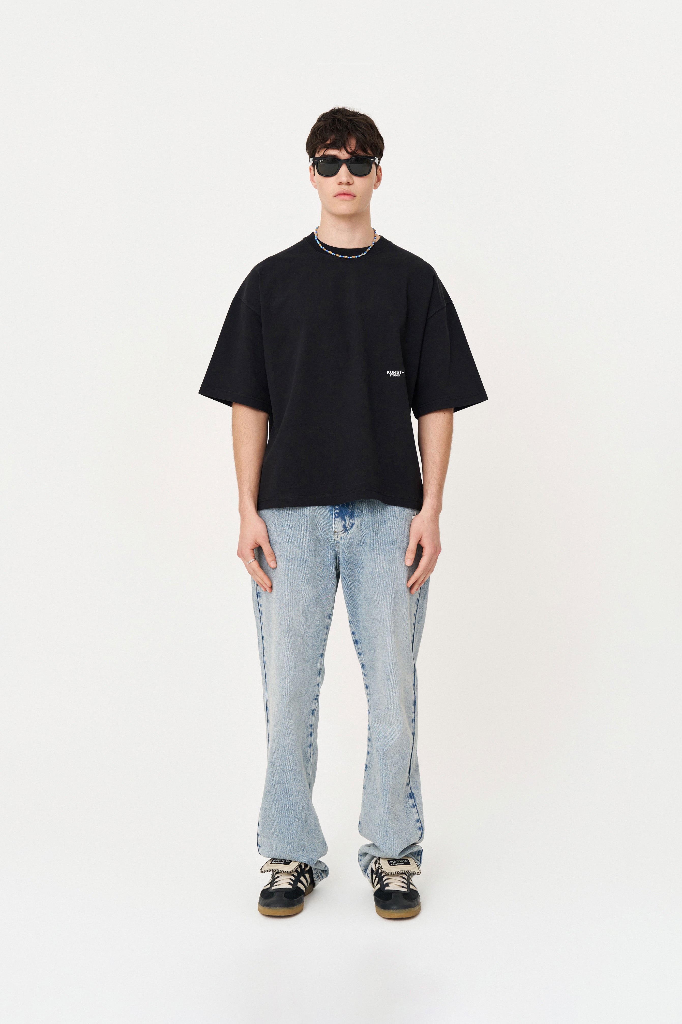 Kısa Kollu Heykel Baskılı Box Fit Siyah T-Shirt