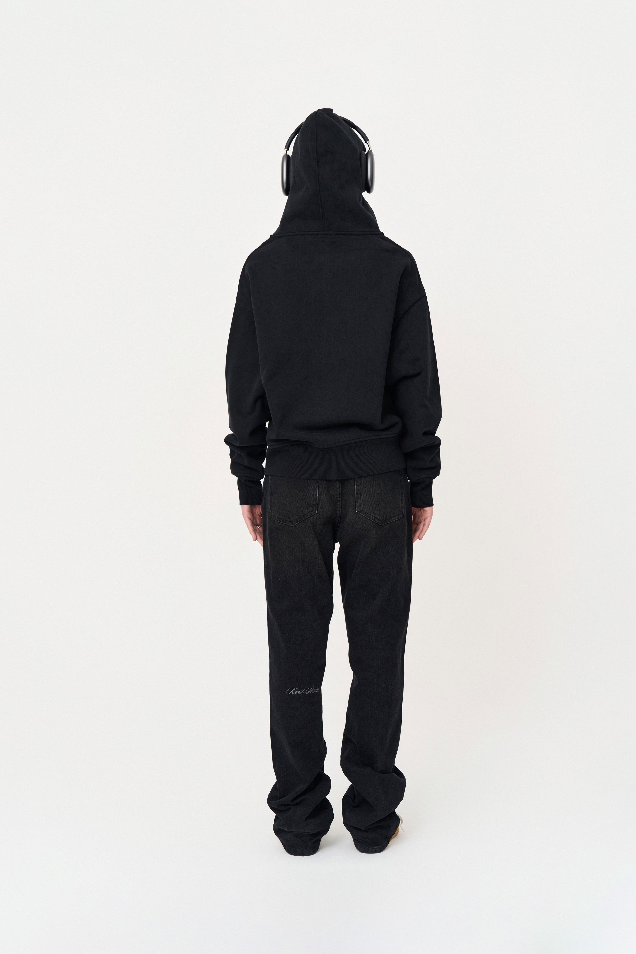 Siyah Oversize Fermuarlı Hoodie