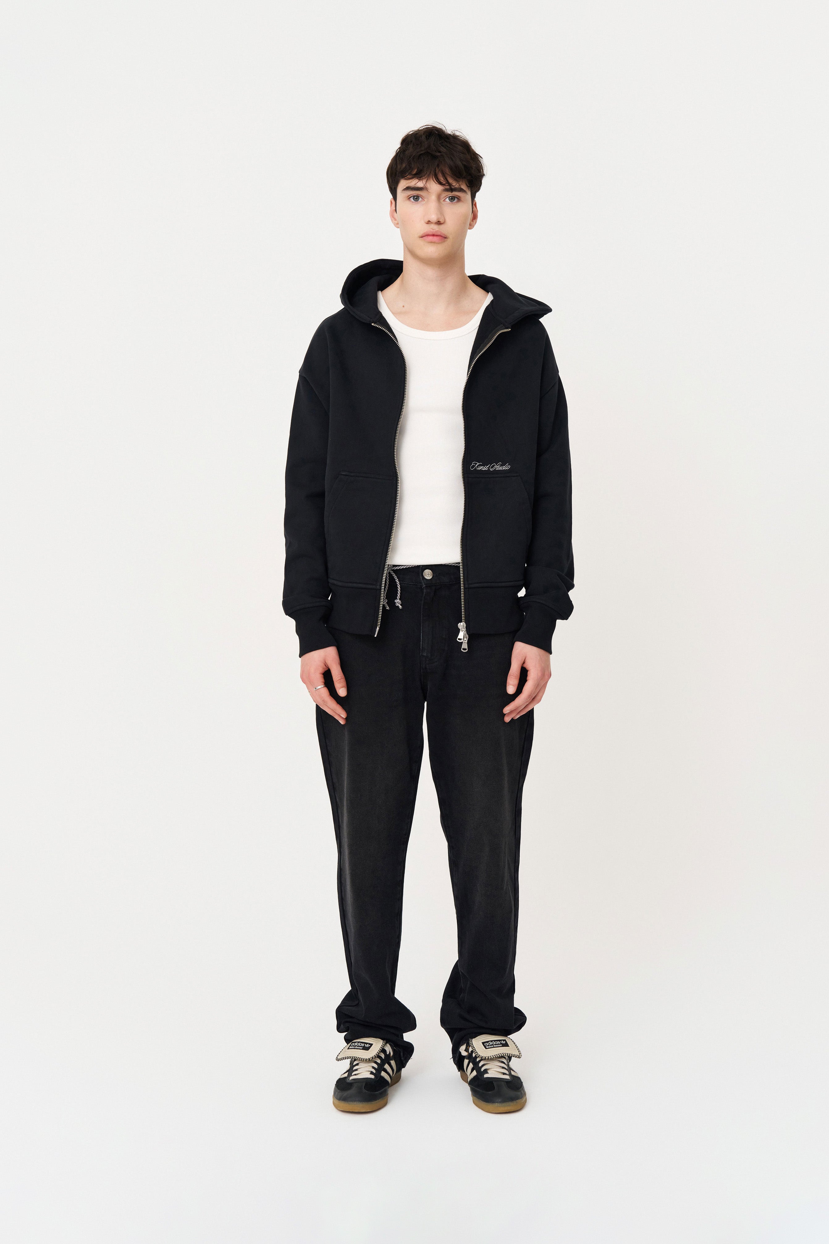 Siyah Oversize Fermuarlı Hoodie