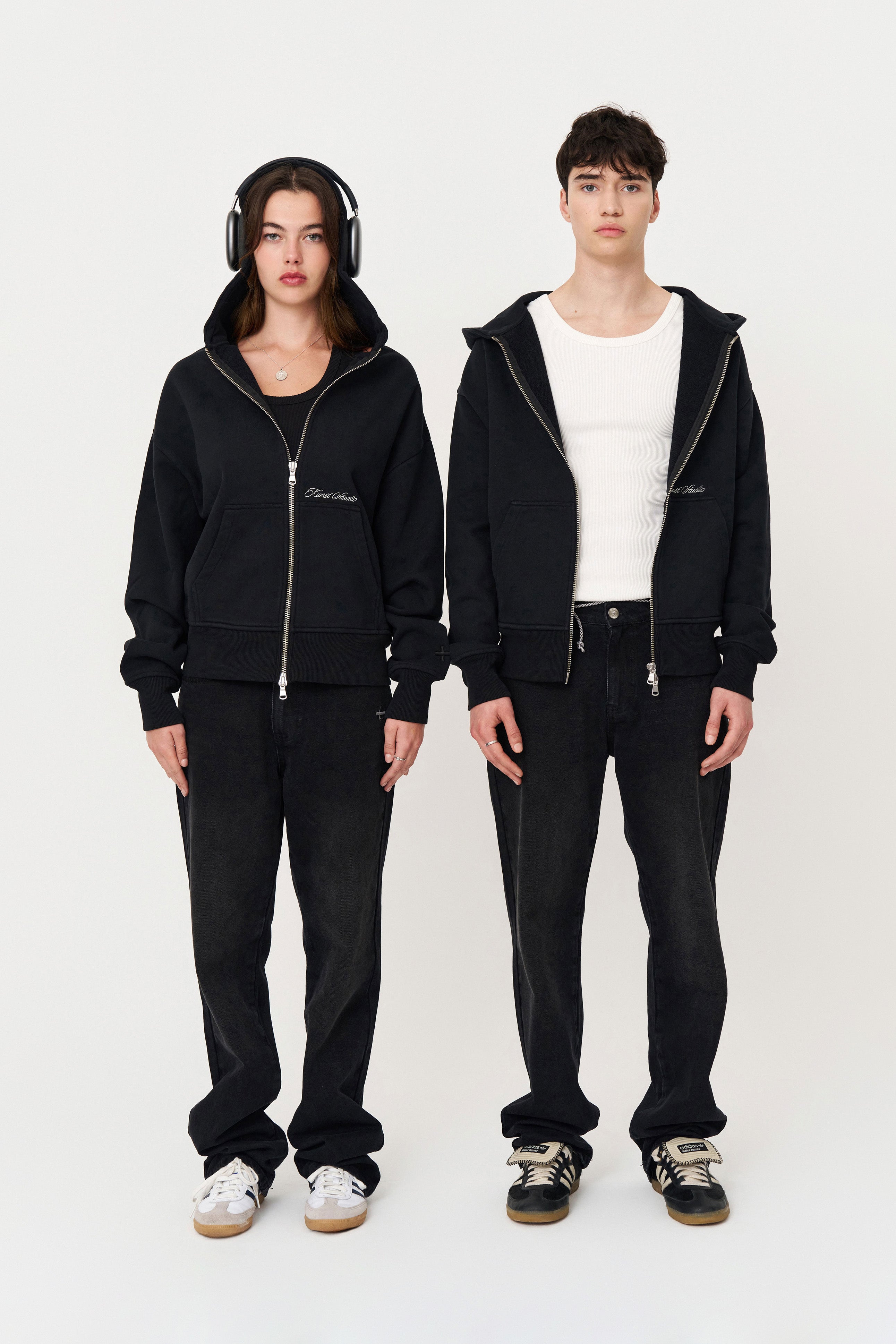 Siyah Oversize Fermuarlı Hoodie
