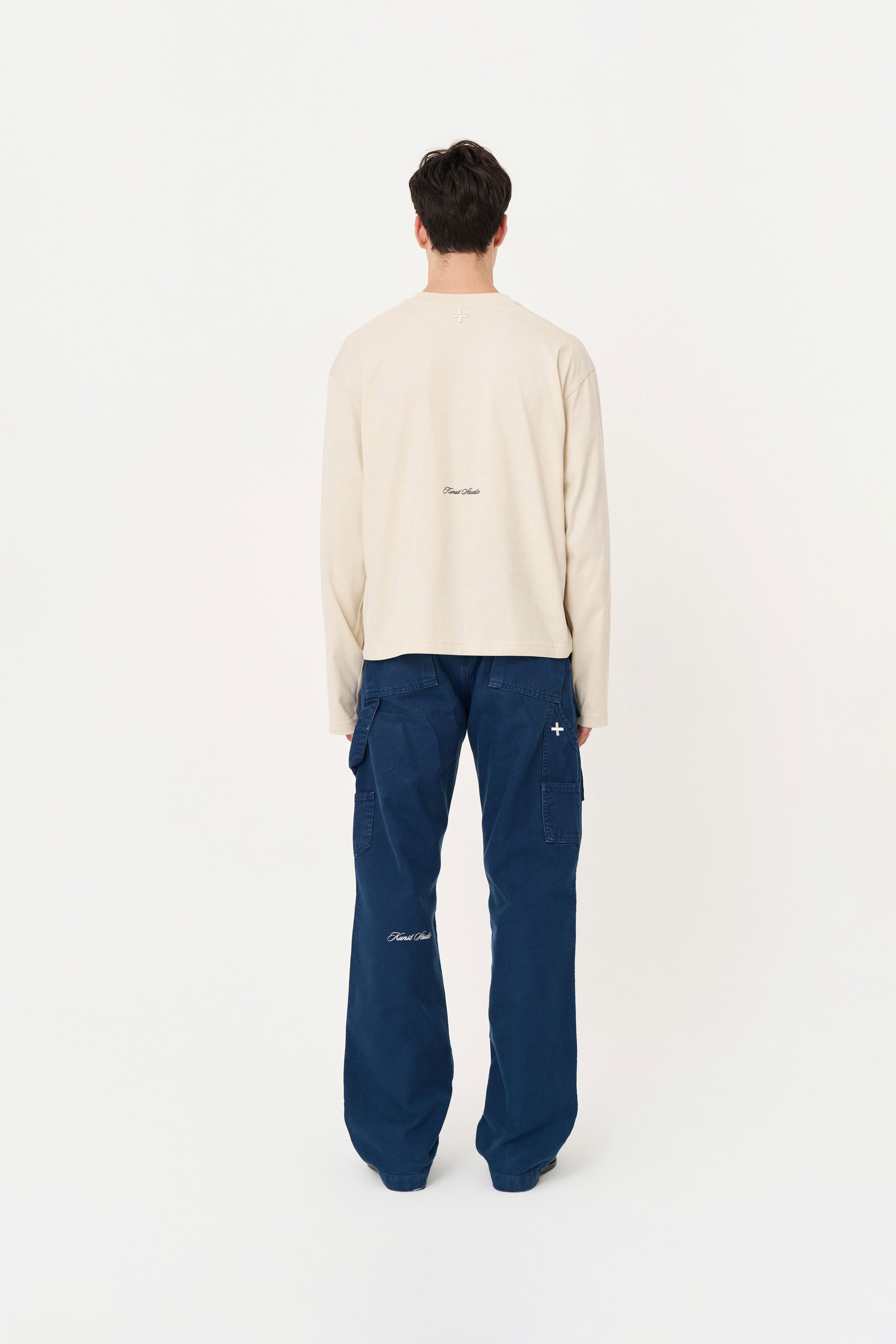 Uzun Kollu Nakışlı Oversize Krem T-Shirt