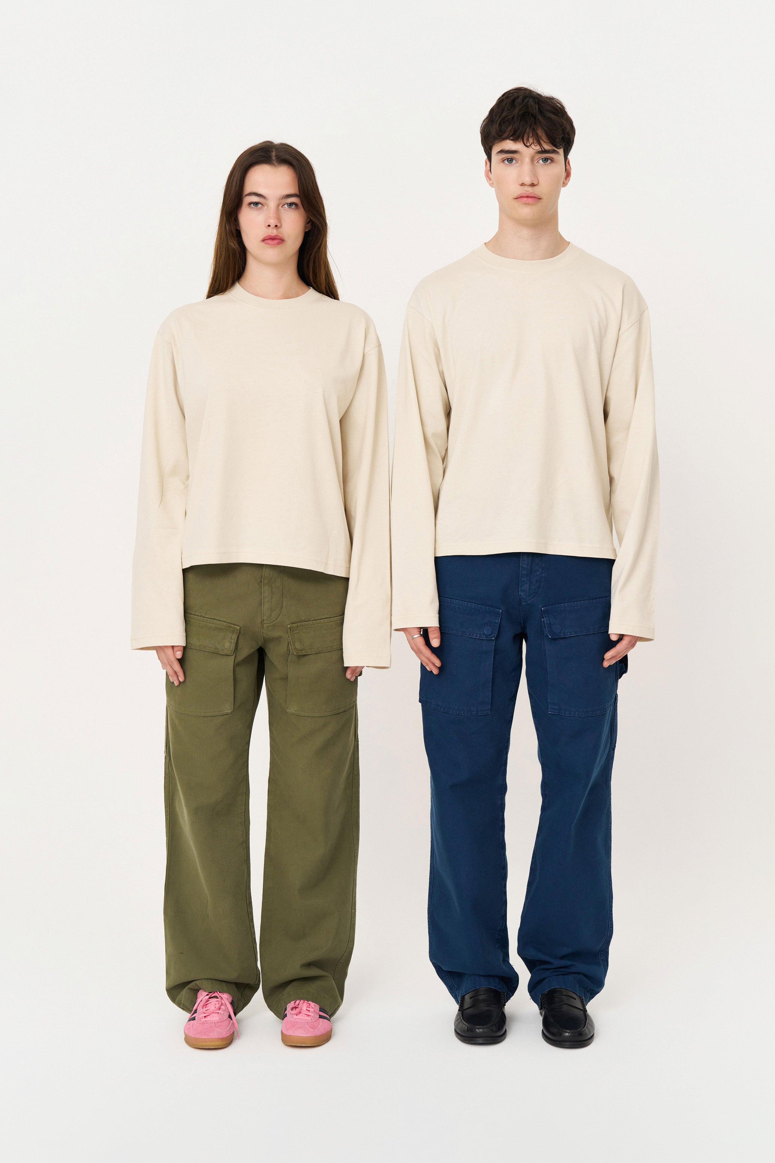 Uzun Kollu Nakışlı Oversize Krem T-Shirt