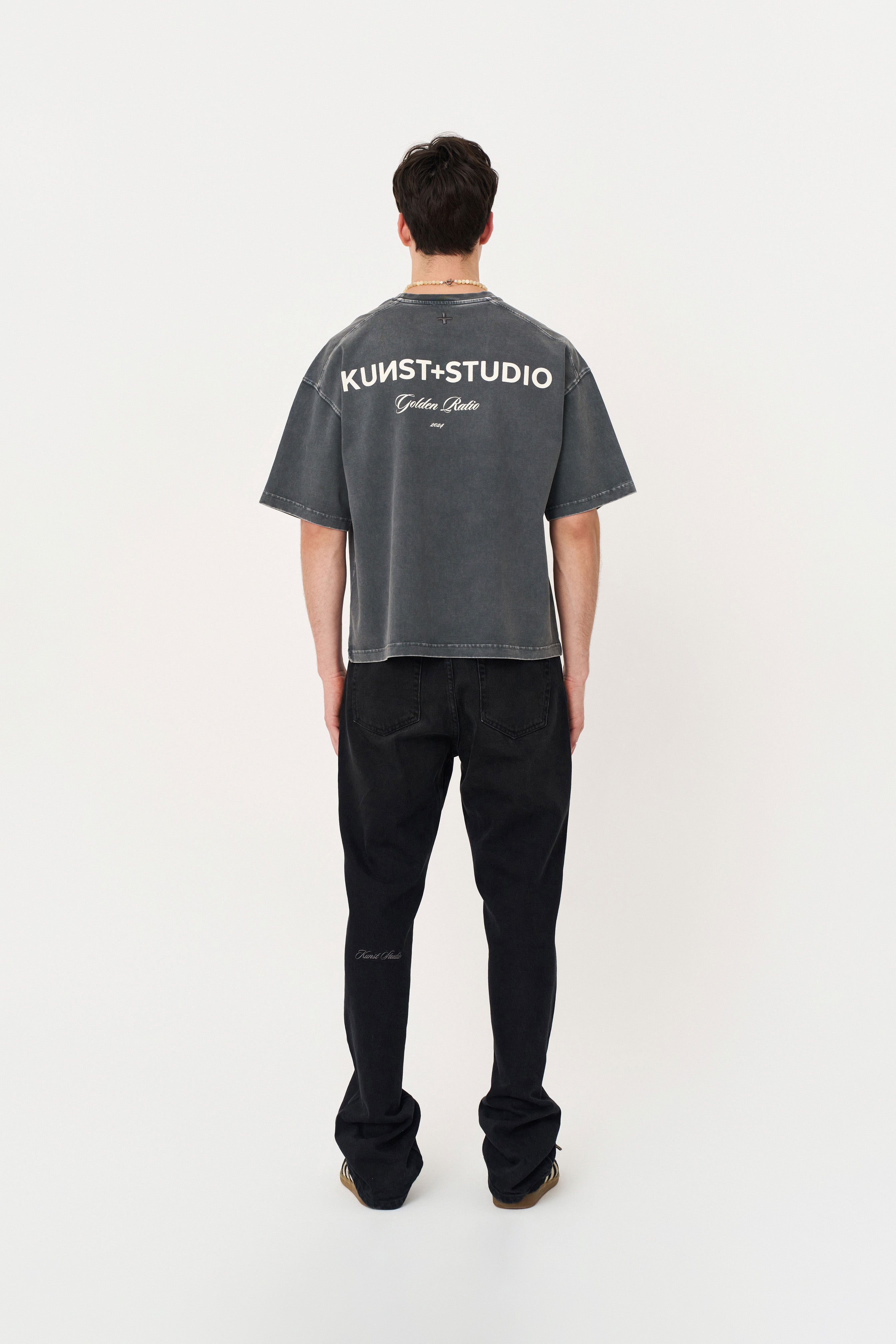 Kısa Kollu Baskılı Box Fit Yıkamalı Gri T-Shirt