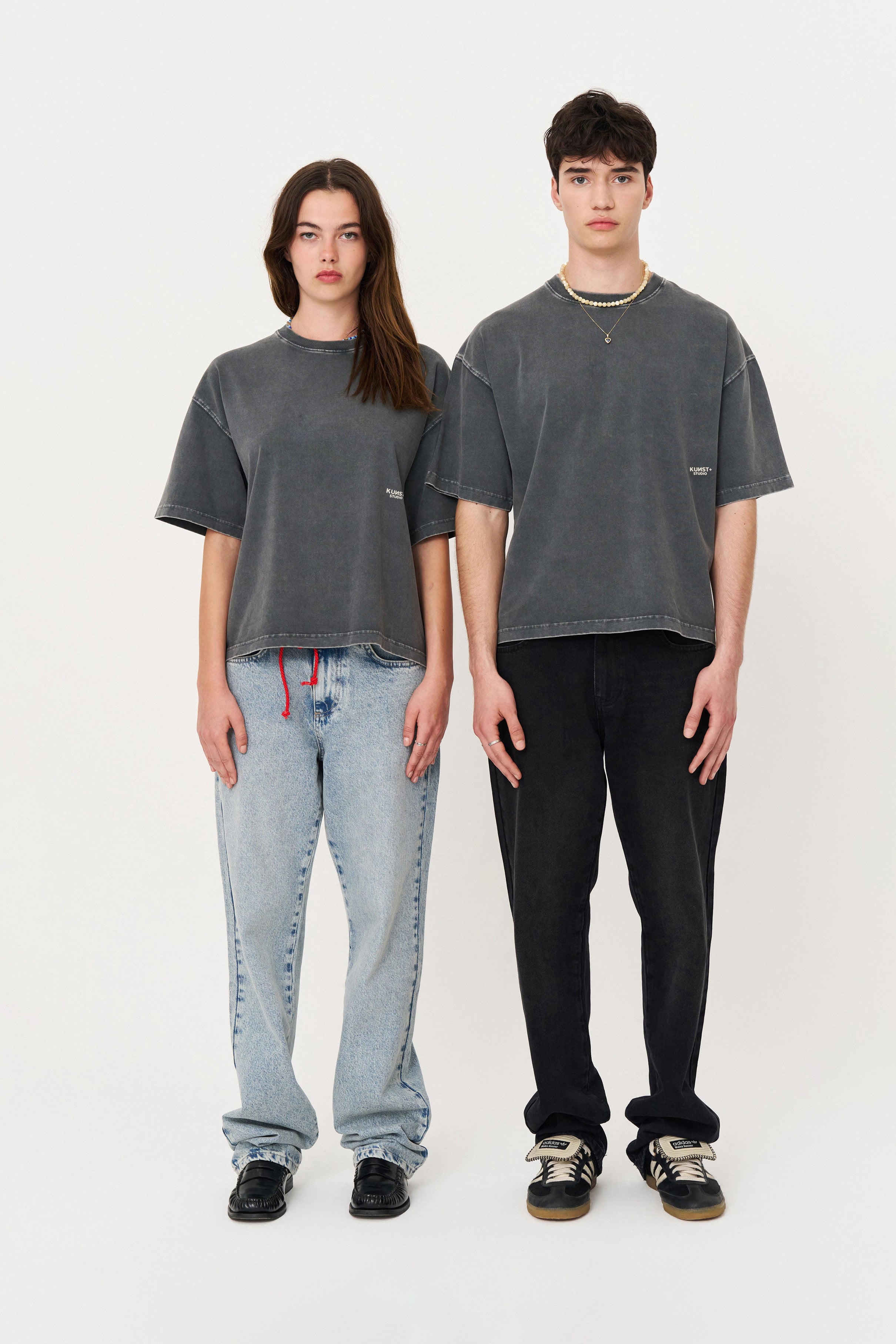 Kısa Kollu Baskılı Box Fit Yıkamalı Gri T-Shirt