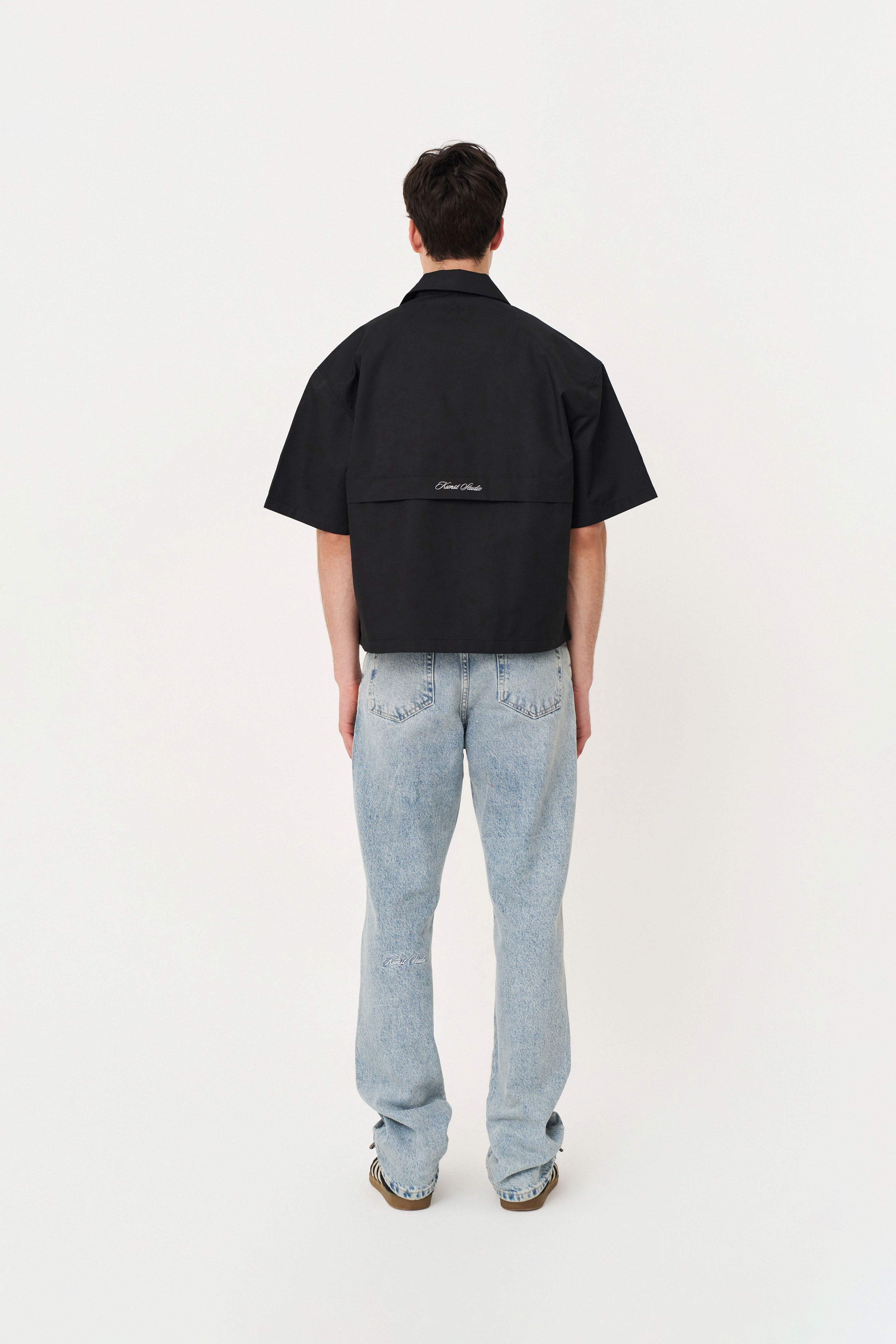 Siyah Box Fit Kısa Kollu Teknik Gömlek