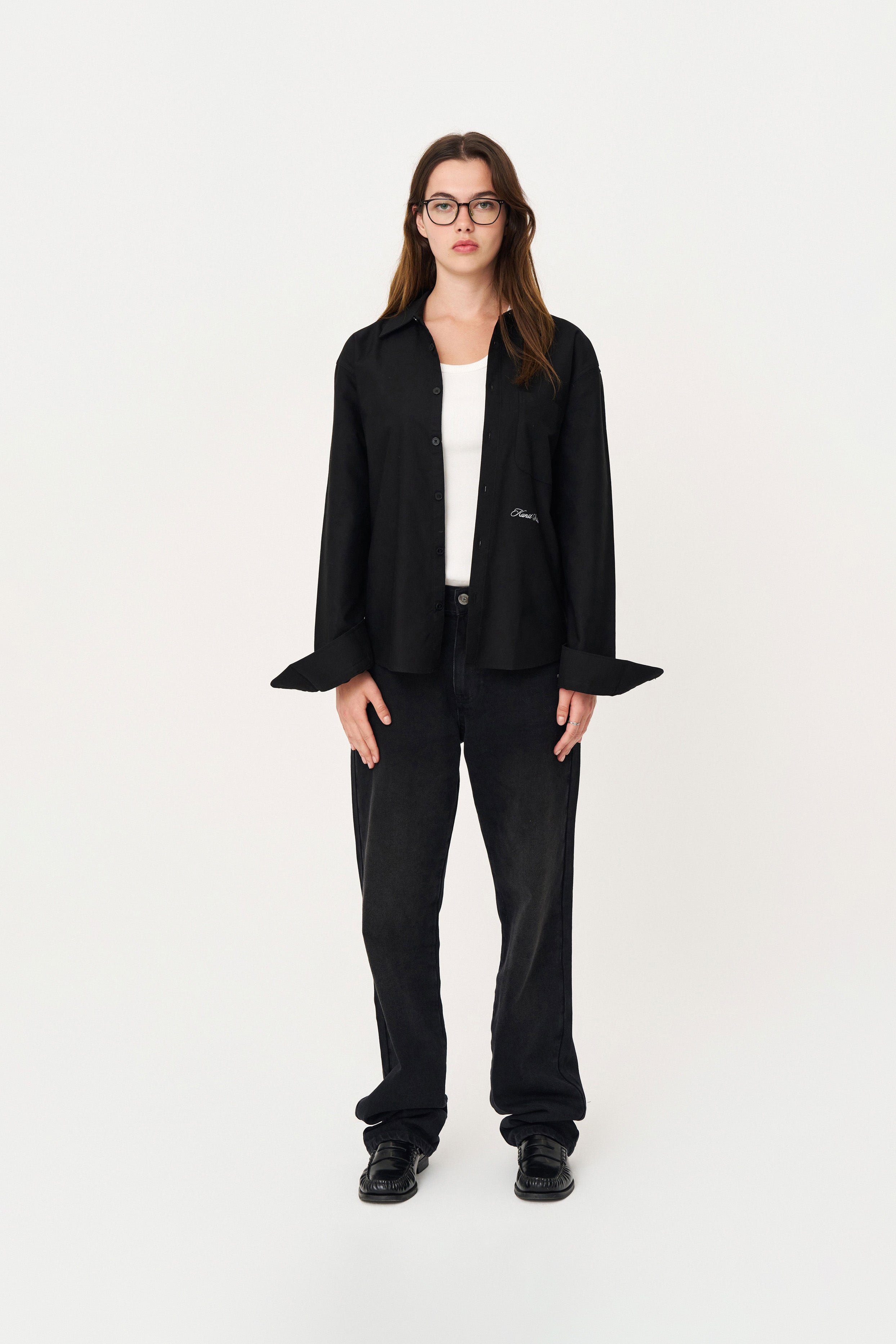 Box Fit Nakışlı Siyah Gömlek