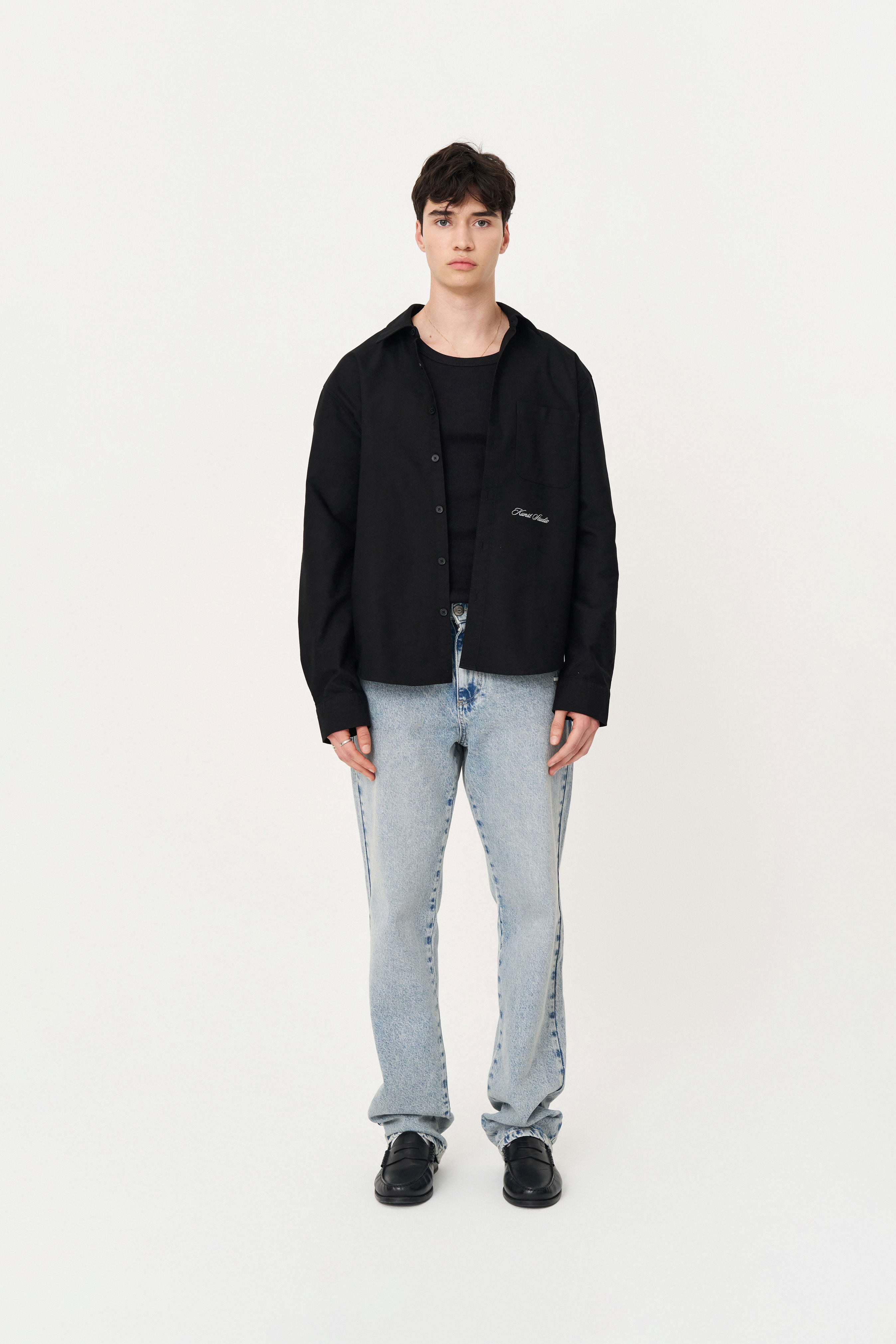 Box Fit Nakışlı Siyah Gömlek